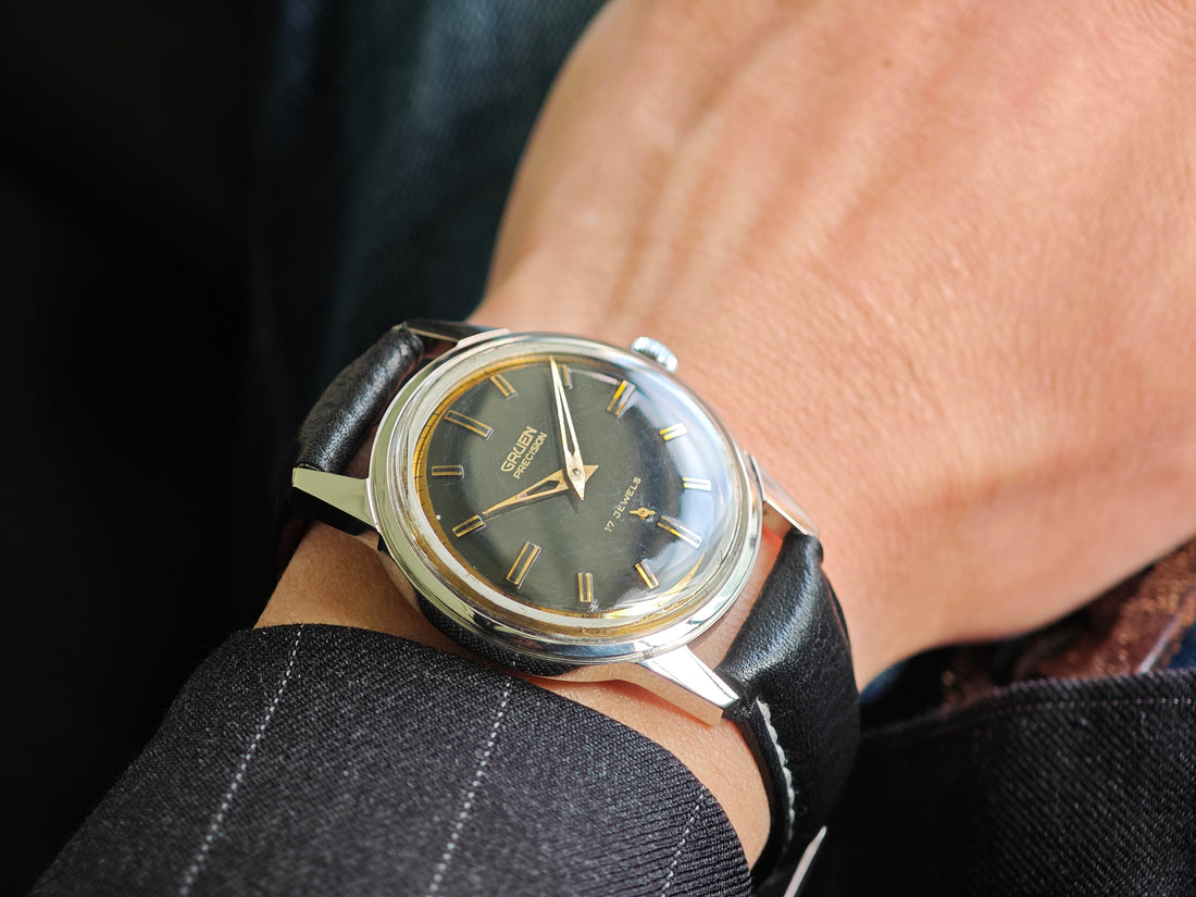 グリュエン プレシジョン ブラックギルト Cal.510R / GRUEN PRECISION black gilt dial 50&