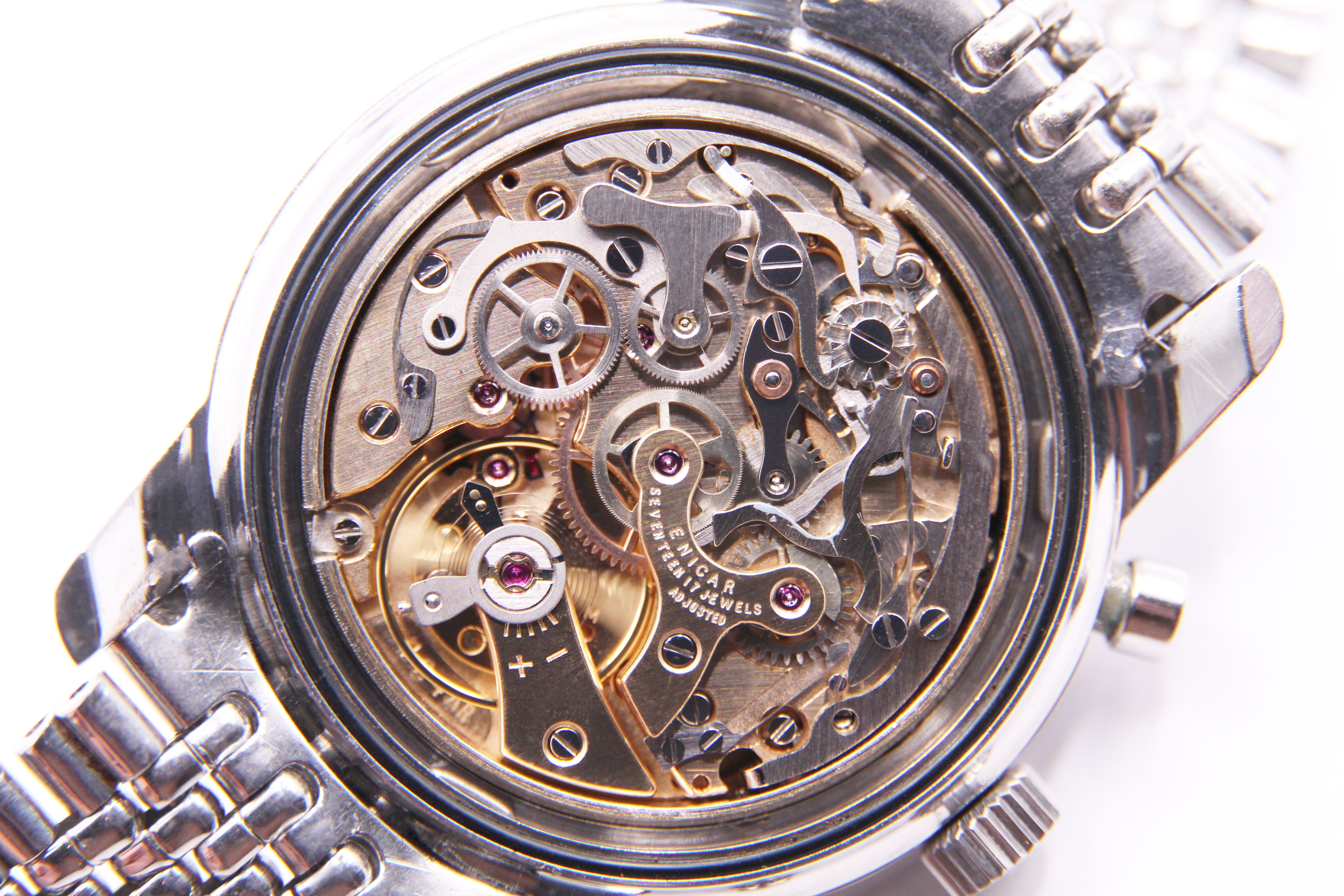 エニカ シェルパ300 ジェットグラフ GMT 逆パンダダイヤル / ENICAR Sherpa300 Jet GRAPH Ref.072-02-02A Cal.Valjoux724